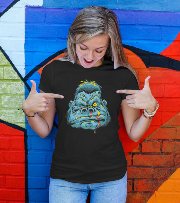 Mad Monkey Fierce Blue Gorilla Face T-Shirt