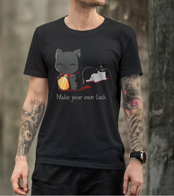 Make Your Own Luck Black Cat With Gold Coin And Halo Kitty T-Shirt