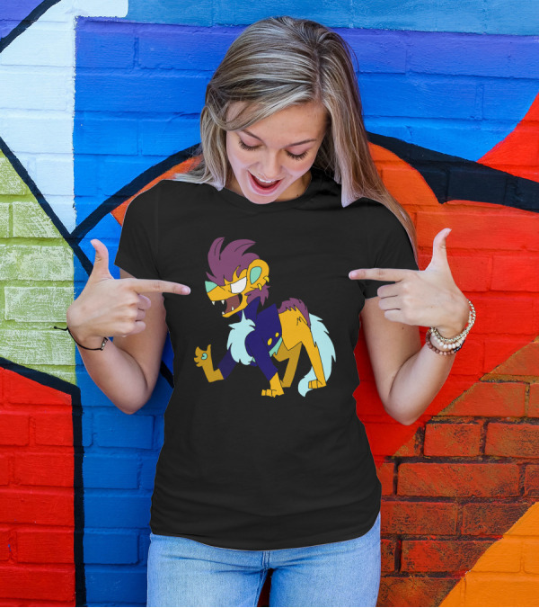 Malumian Fierce Purple-Mane Creature In Blue Jacket T-Shirt