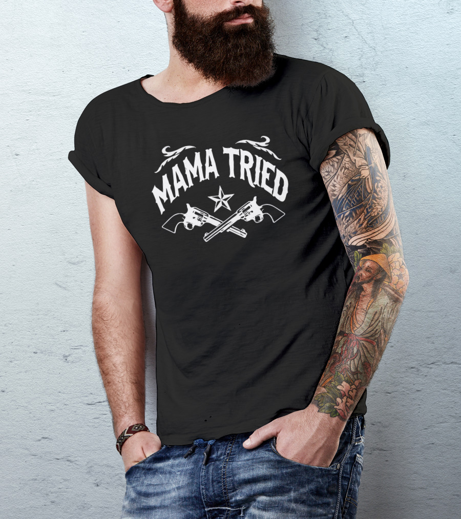 Mama Tried Western Pistol Star Motif T-Shirt