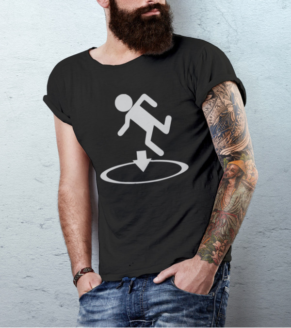 Portal Stick Figure Falls Through Circle T-Shirt