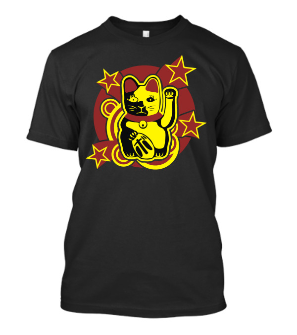 Maneki Neko Lucky Cat With Stars And Red Circle T-Shirt