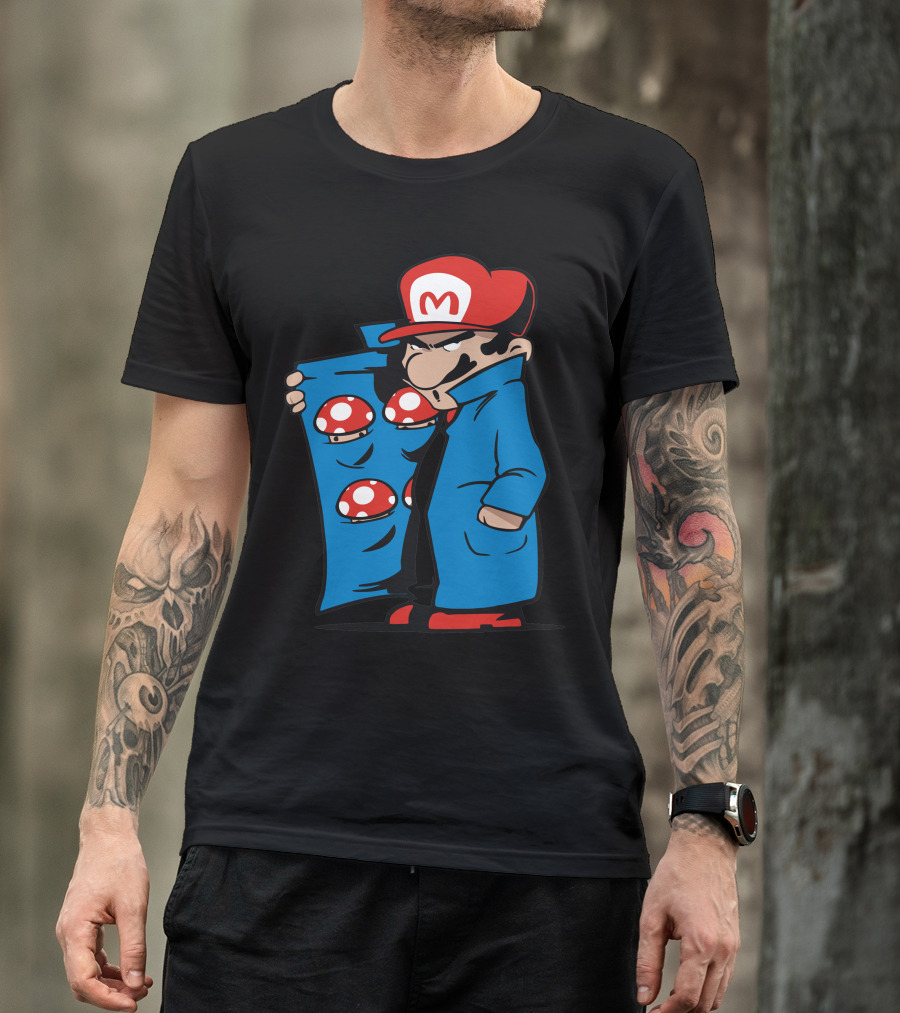 Mario Shroom Dealer Red Cap Blue Coat Mushrooms T-Shirt
