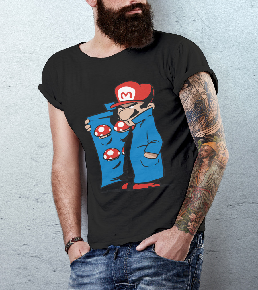 Mario Shroom Dealer Red Cap Blue Coat Mushrooms T-Shirt