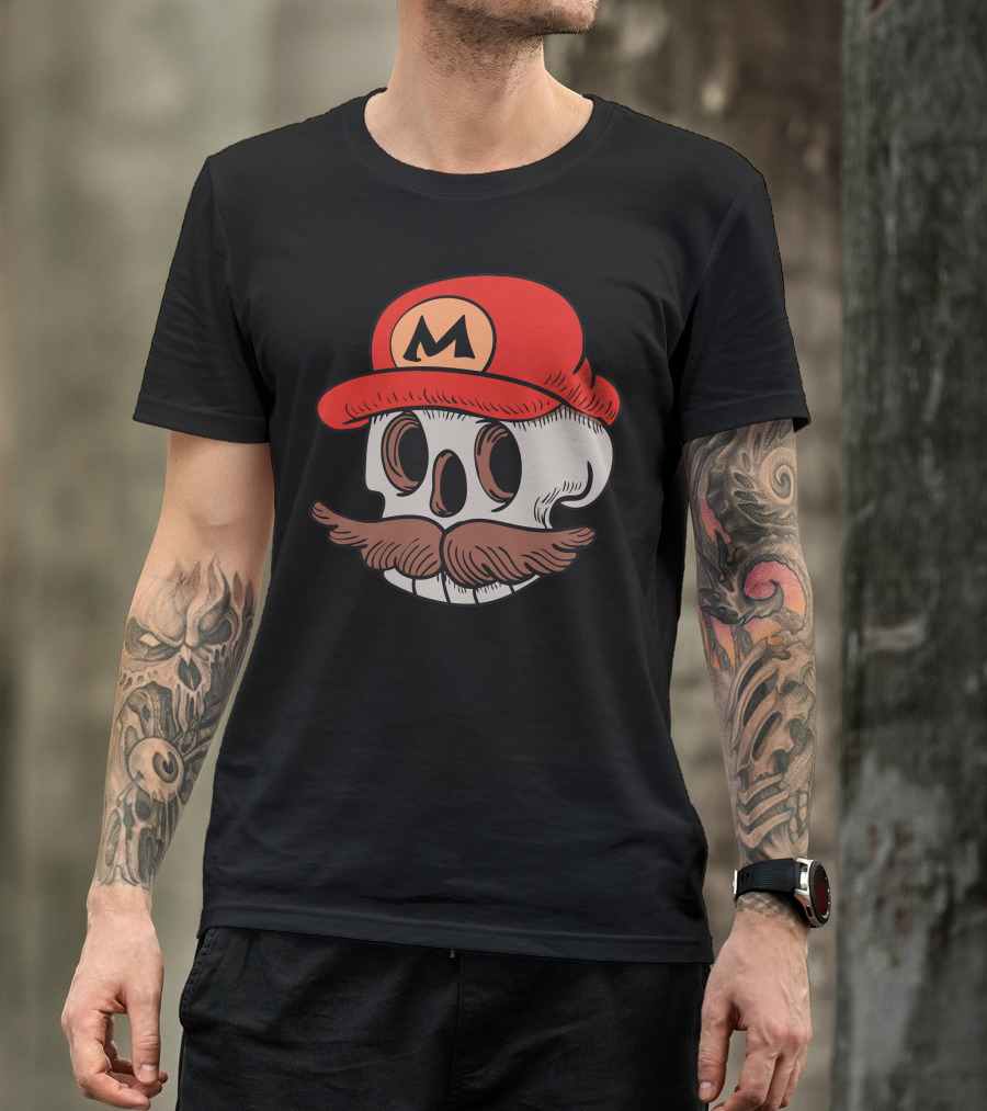 Super Mario Skull Moustache Red Hat T-Shirt