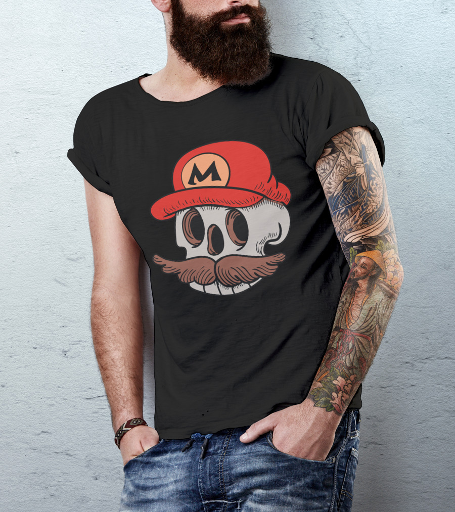 Super Mario Skull Moustache Red Hat T-Shirt