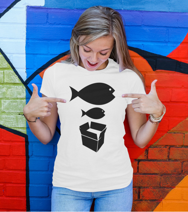 Big Fish Little Fish Cardboard Box Music Iconography T-Shirt