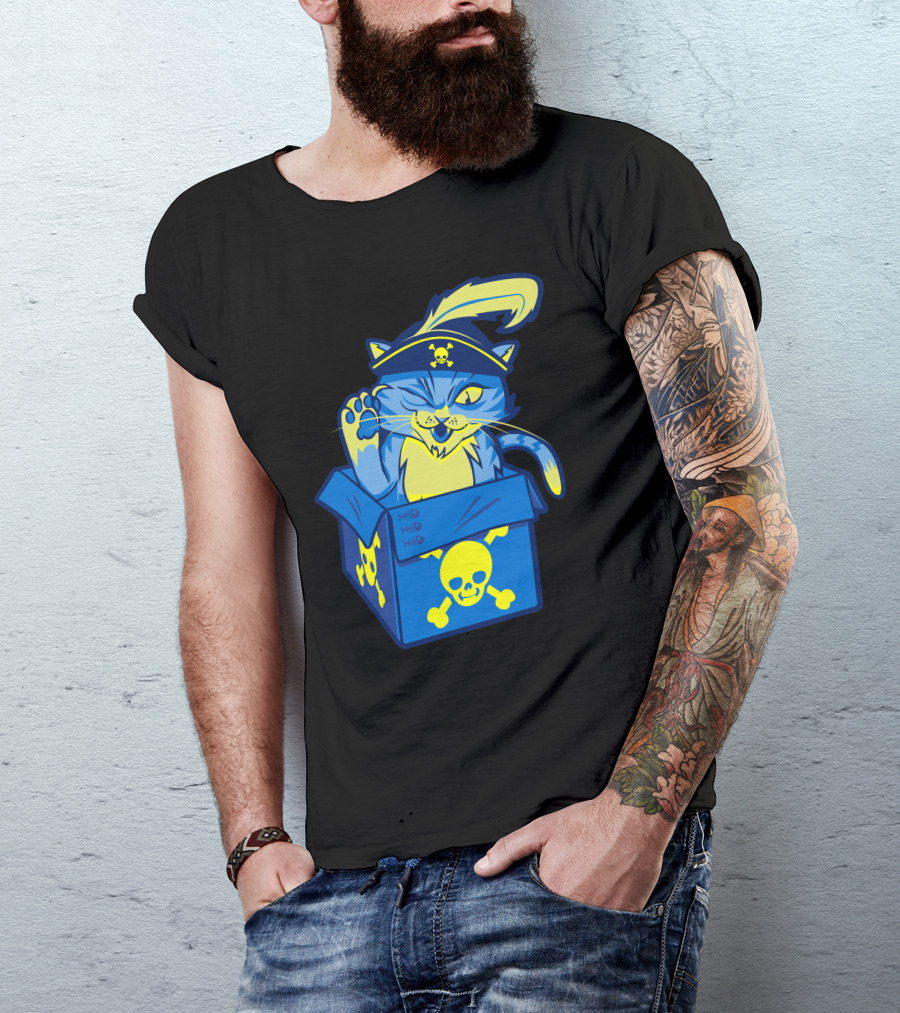 Captain Meow Pirate Cat In Skull And Crossbones Box T-Shirt