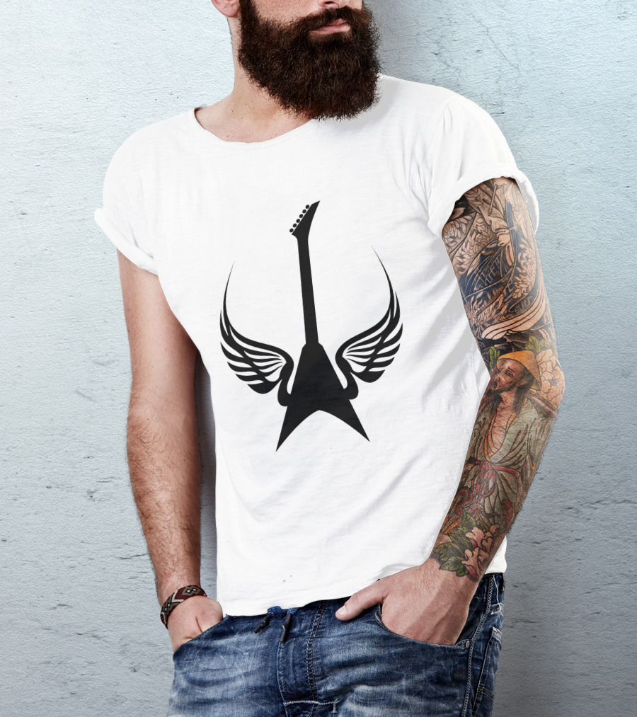 Electric Guitar With Wings Cool Rock Music T-Shirt