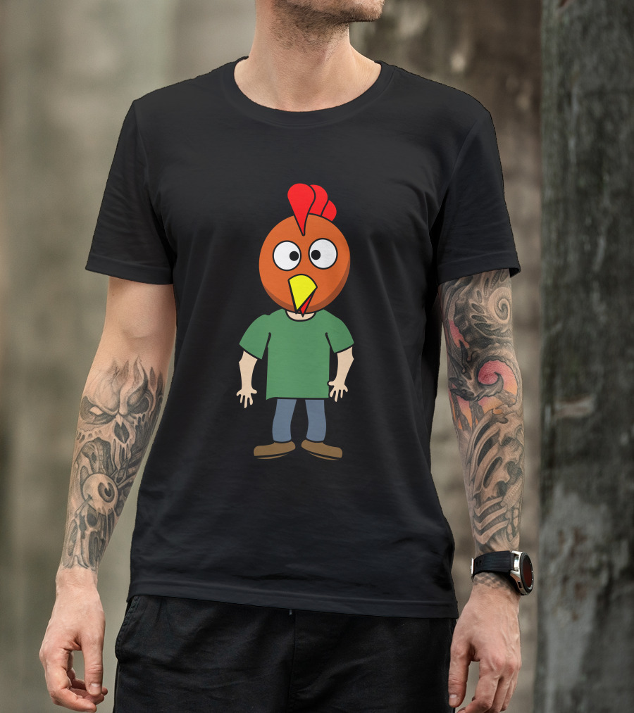 Crazy Chicken Dude Cartoon Character T-Shirt