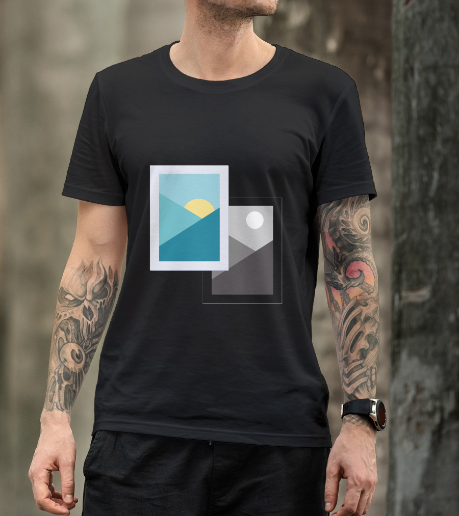 Day And Night Sun Moon Contrasting Frames T-Shirt