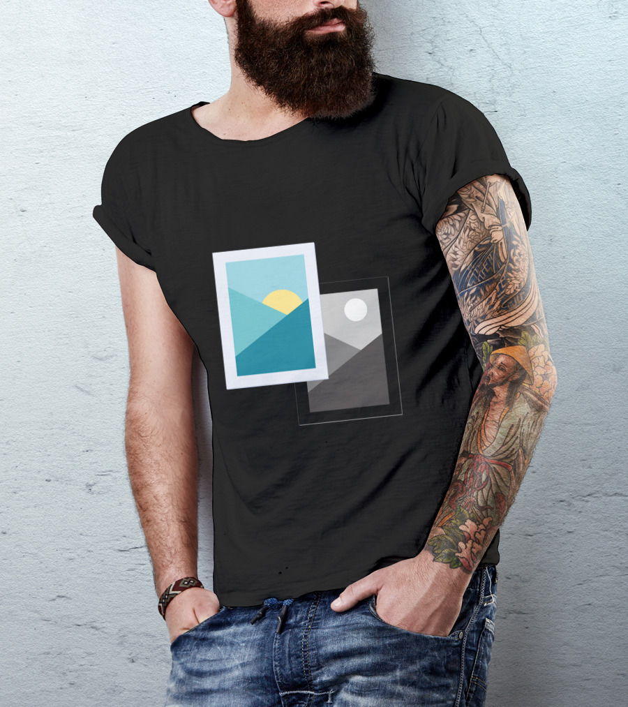 Day And Night Sun Moon Contrasting Frames T-Shirt