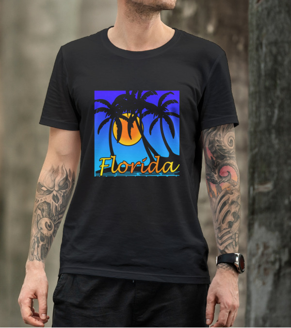 Florida Palm Trees Sunset Silhouette With Orange Sun T-Shirt