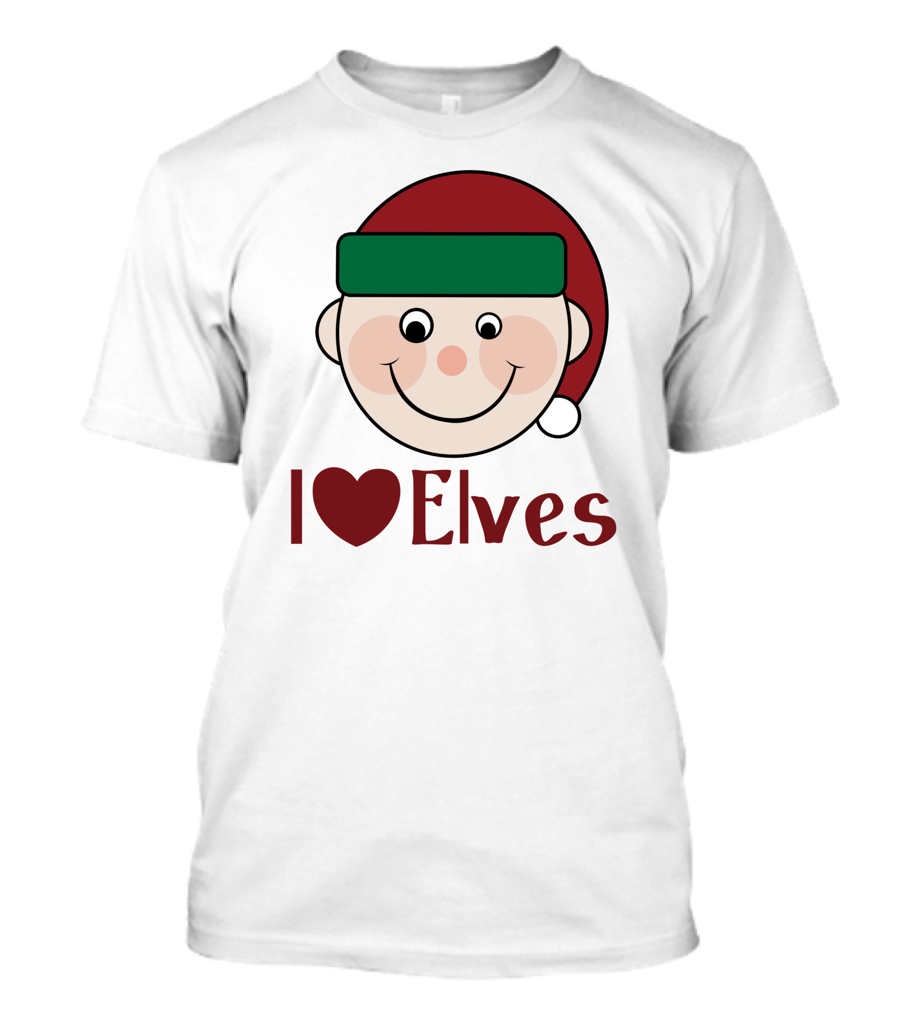 I Heart Elves Smiling Cartoon Face With Santa Hat T-Shirt