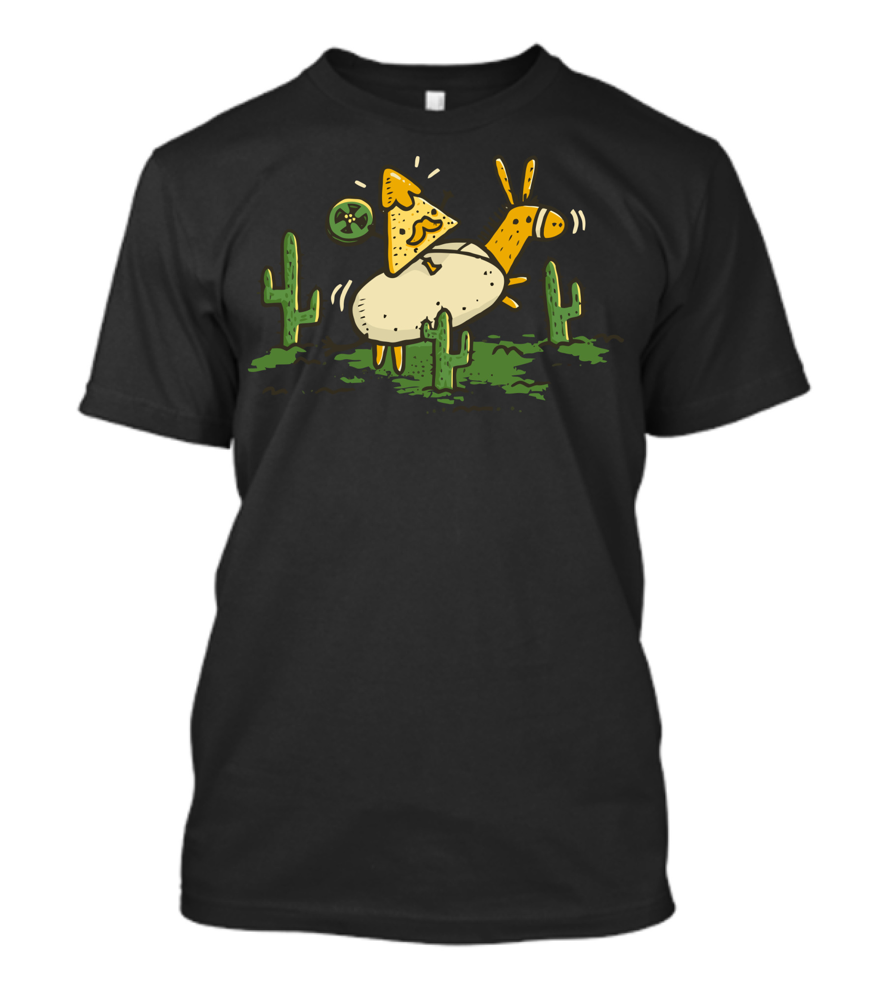 Nacho Panza Riding A Burrito Through Cactus Desert Scene T-Shirt