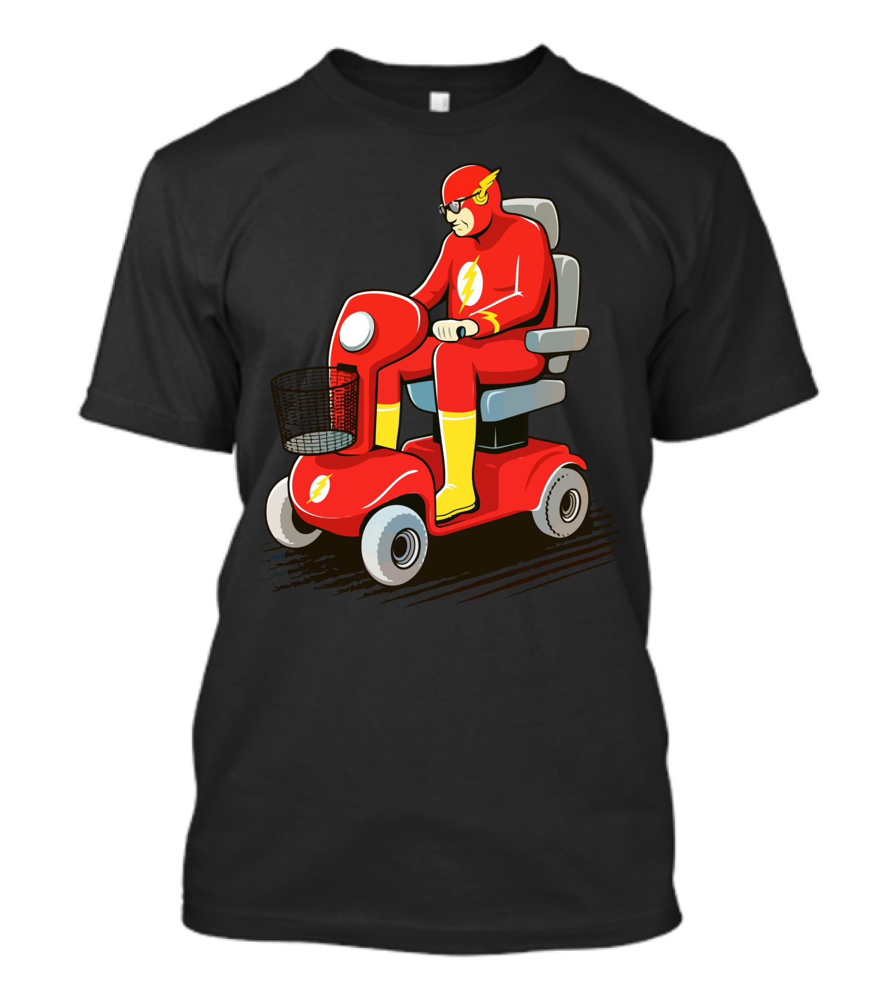 Slow Speedster On Red Mobility Scooter With Lightning Bolt Emblem T-Shirt