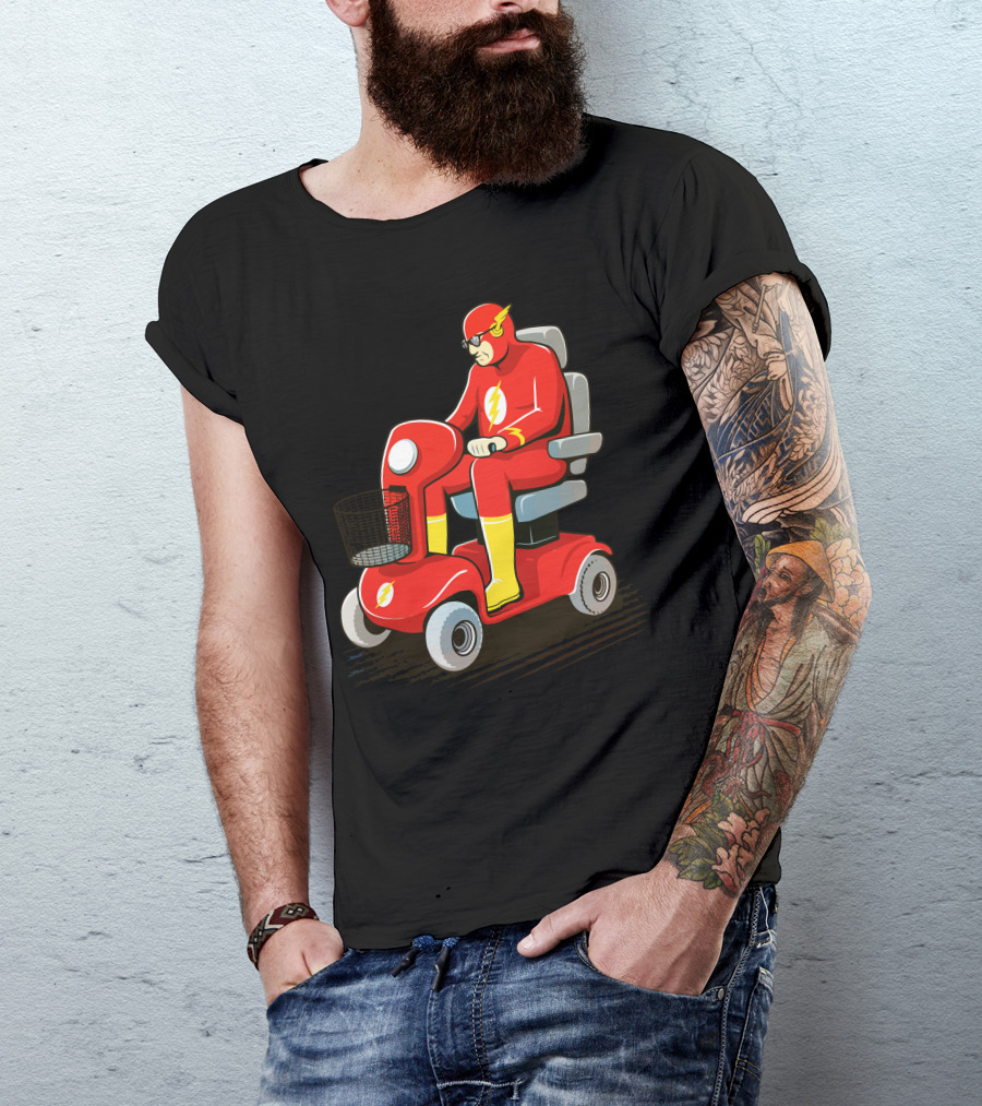 Slow Speedster On Red Mobility Scooter With Lightning Bolt Emblem T-Shirt