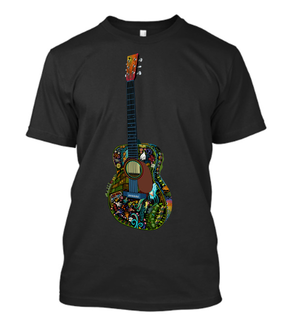 Psychedelic Floral Acoustic Guitar With Peace Symbol Full Colour T-Shirt
