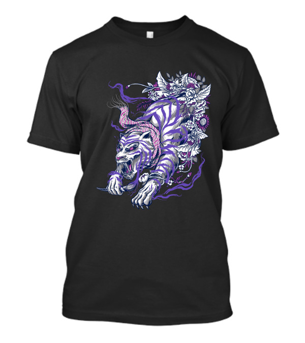 Ajian Macan Putih Tiger With Floral And Vine Elements T-Shirt