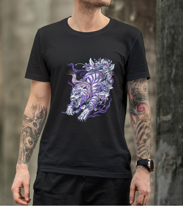 Ajian Macan Putih Tiger With Floral And Vine Elements T-Shirt