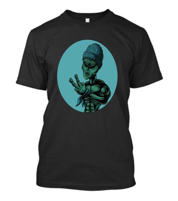 Alien Gangster Style Rapper With Beanie And Bandana T-Shirt