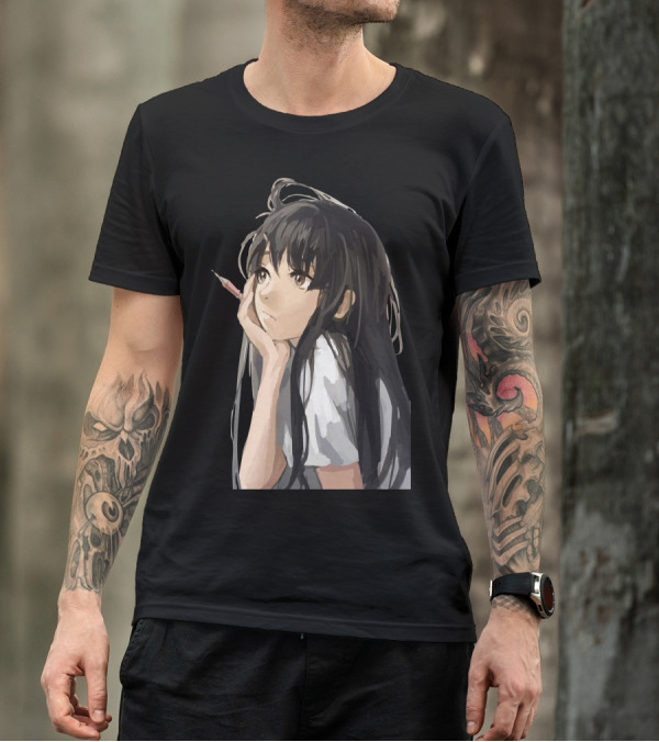 Anime Artist Girl Deep In Thought Lowpoly Zoomout Effect T-Shirt
