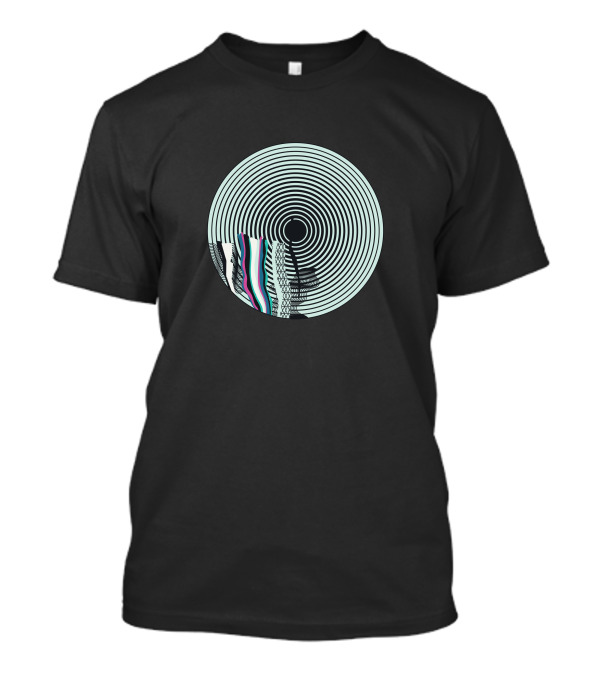 Aqua Geometric Ripple Circles With Vibrant Stripes T-Shirt