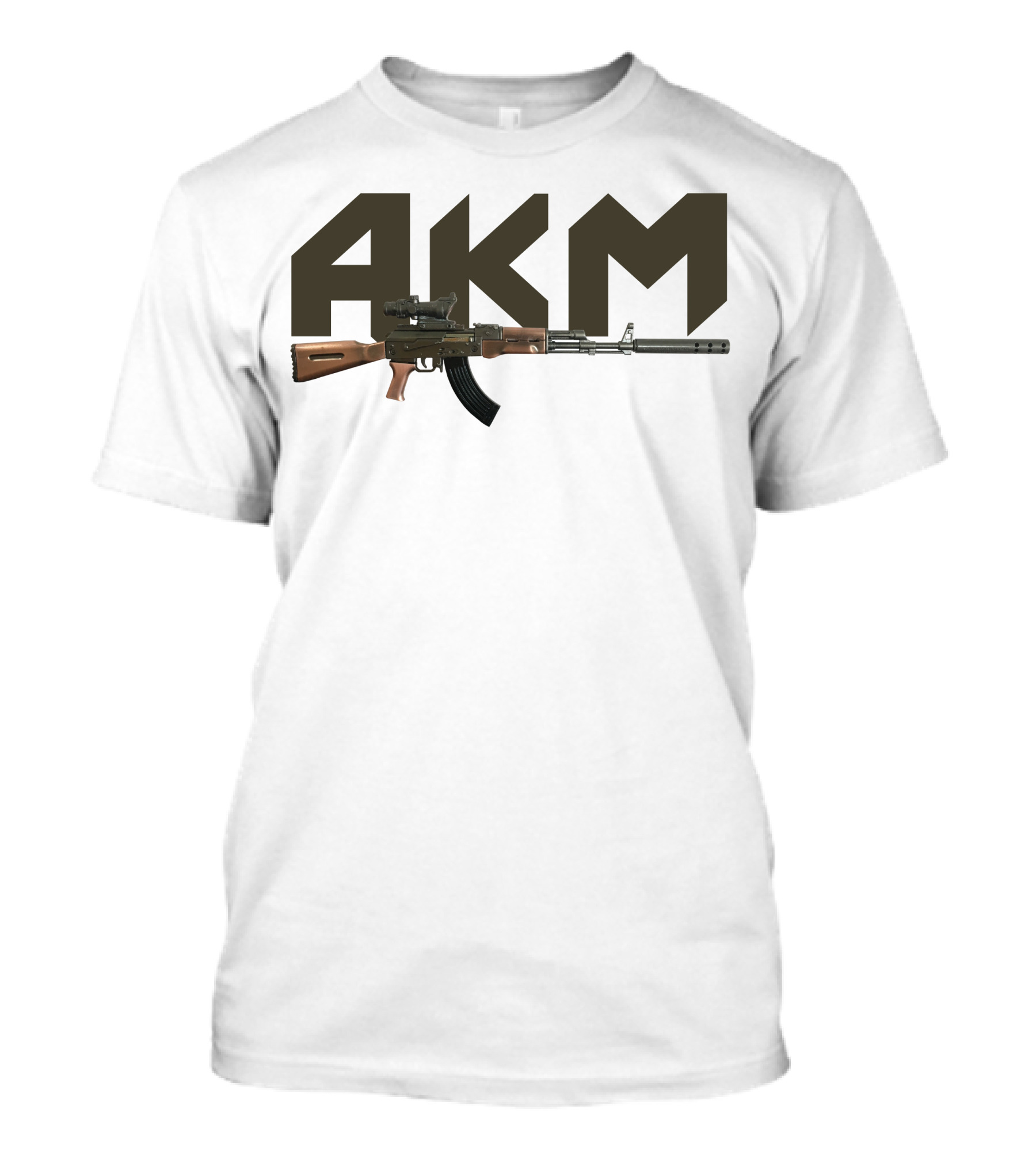 AKM Assault Rifle Large Text Behind Image T-Shirt