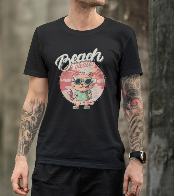 Beach Please Funny Summer Cat With Sunglasses And Ice Cream T-Shirt