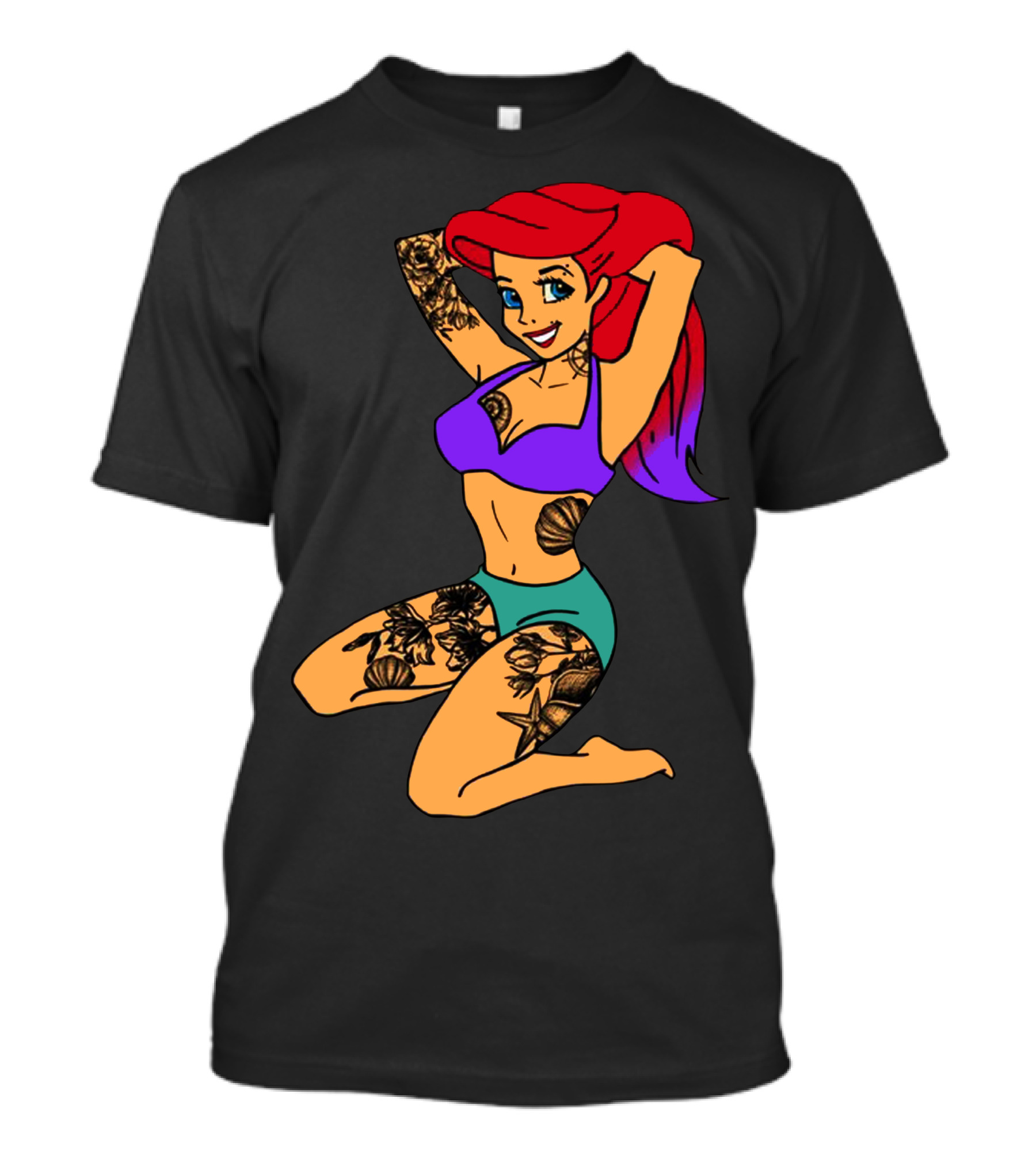 Beauty Ariel Tattoo Vibrant Red Hair Fantasy T-Shirt