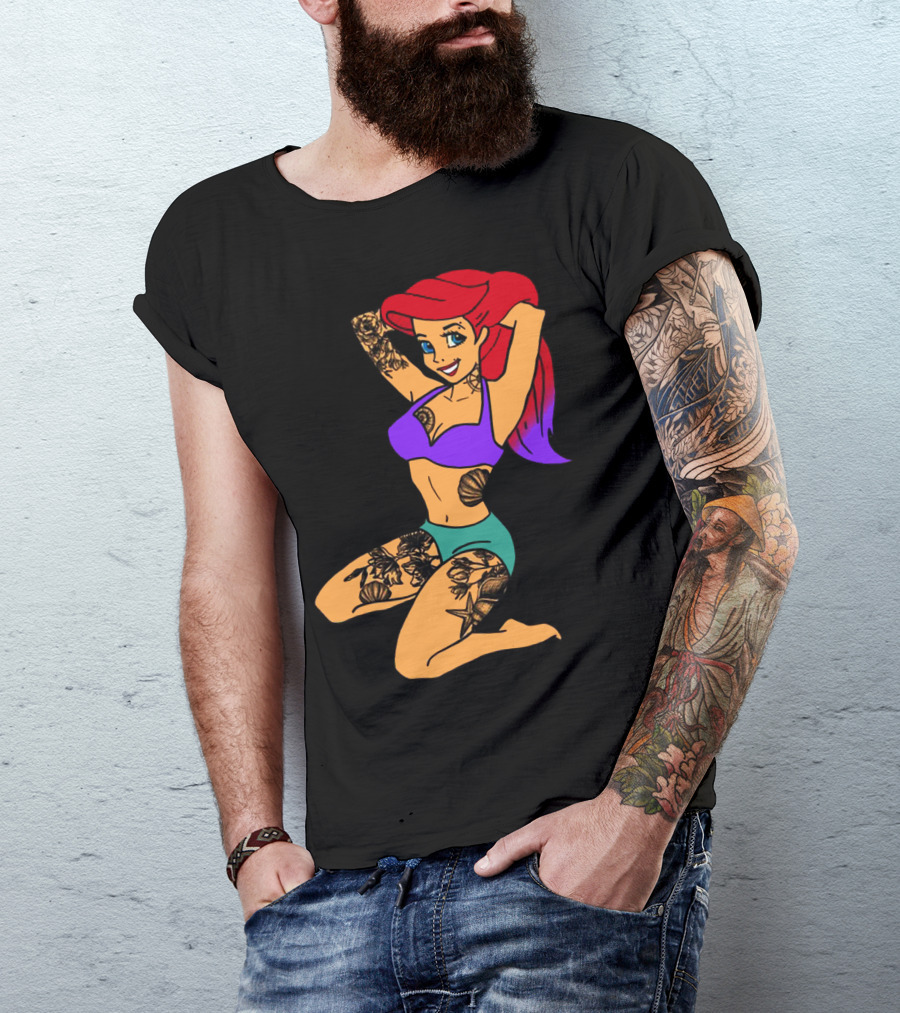 Beauty Ariel Tattoo Vibrant Red Hair Fantasy T-Shirt