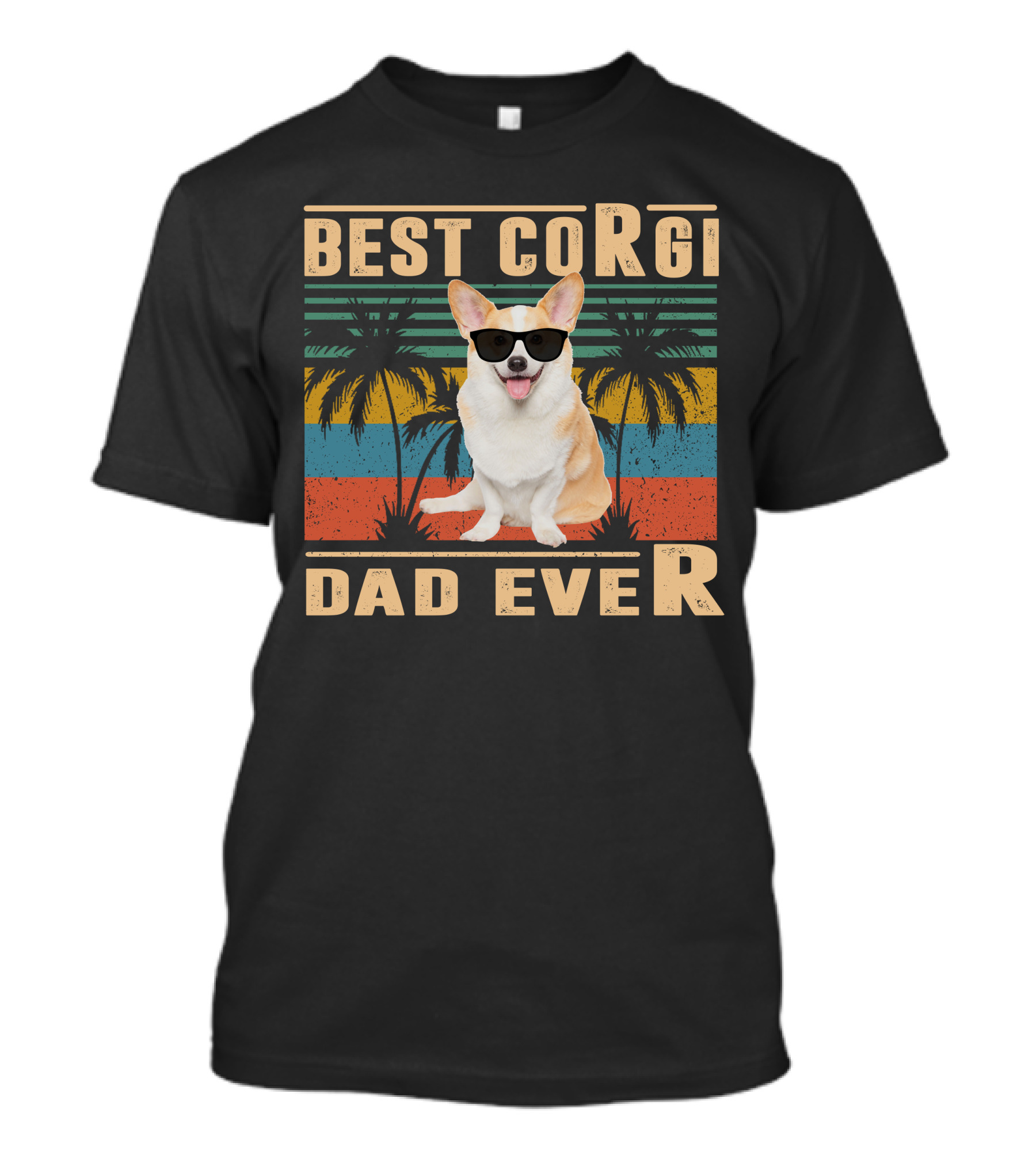 Best Corgi Dad Ever Retro Palm Trees Sunglasses T-Shirt