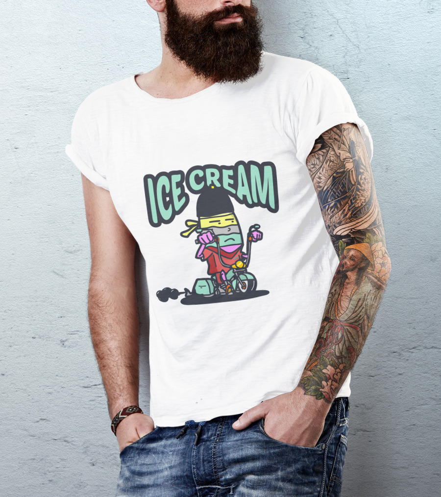 Ice Cream Biking Character With Cartoon T-Shirt