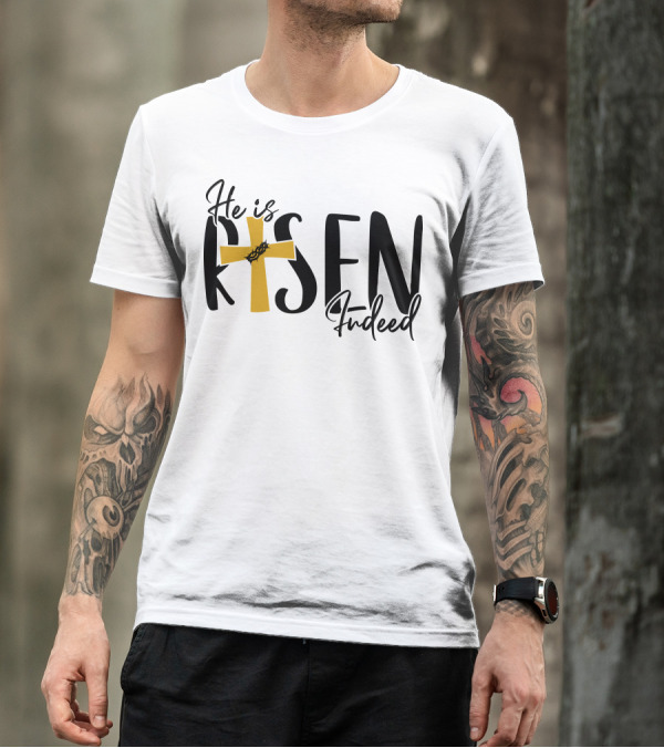 He Is Risen Indeed Cross With Crown Of Thorns T-Shirt