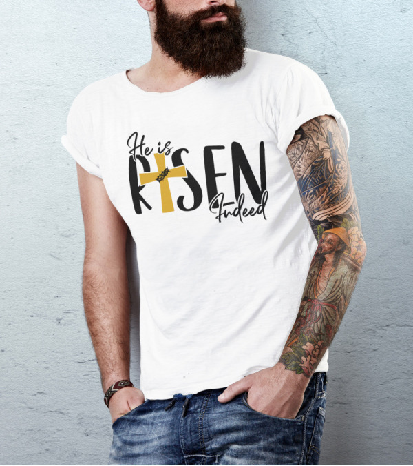 He Is Risen Indeed Cross With Crown Of Thorns T-Shirt