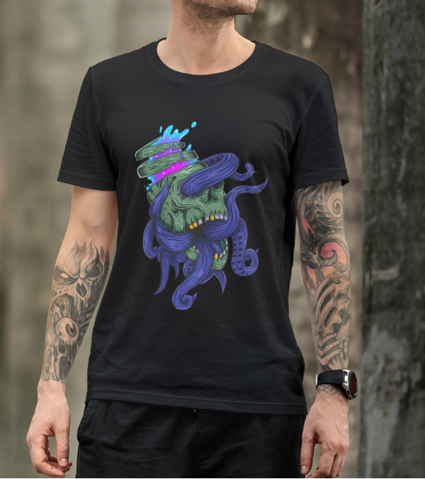 Headbang Skull With Tentacles And Psychedelic Elements T-Shirt