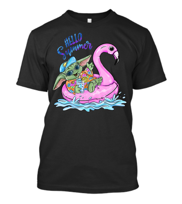 Hello Summer Yoda Flamingo Float Retro Fun T-Shirt