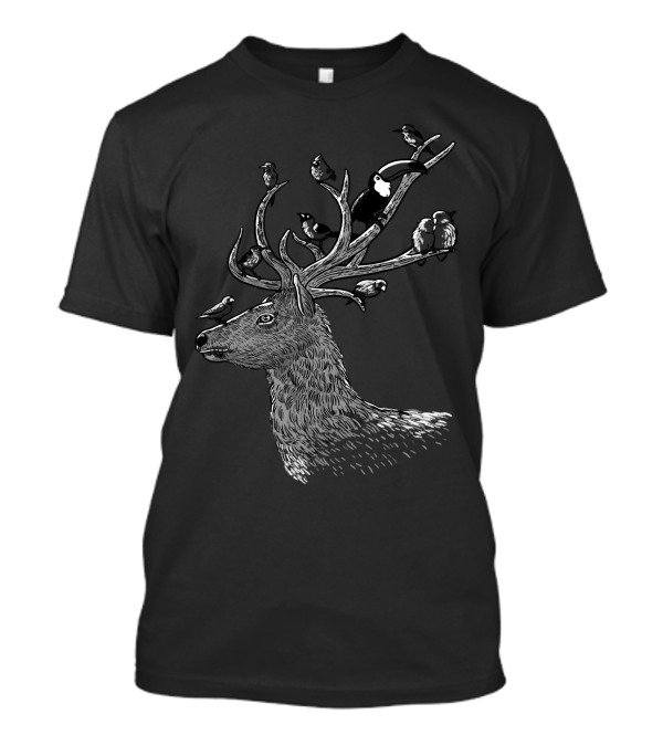 Hipster Deer With Birds In Antlers T-Shirt