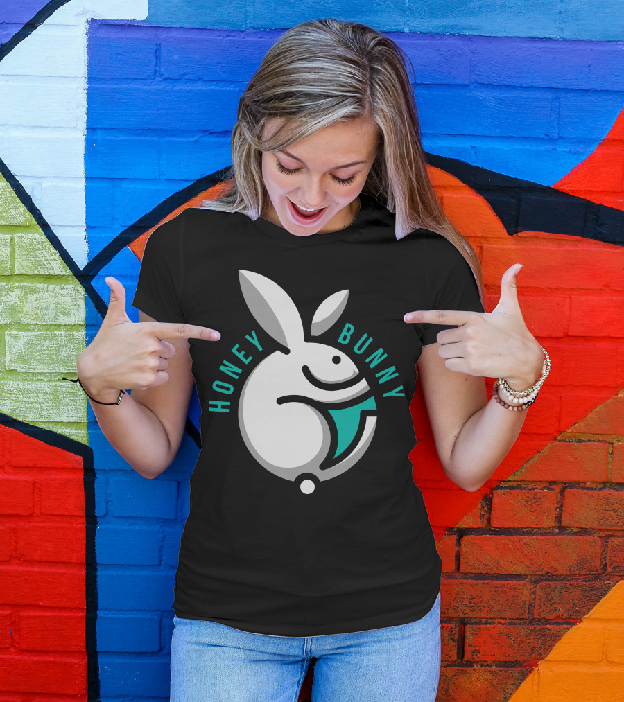 Honey Bunny Rabbit Logo With Stylized White Rabbit And Green Accents T-Shirt