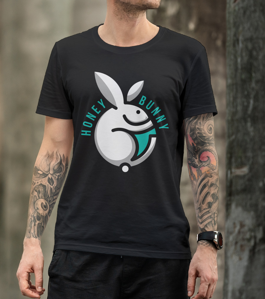 Honey Bunny Rabbit Logo With Stylized White Rabbit And Green Accents T-Shirt