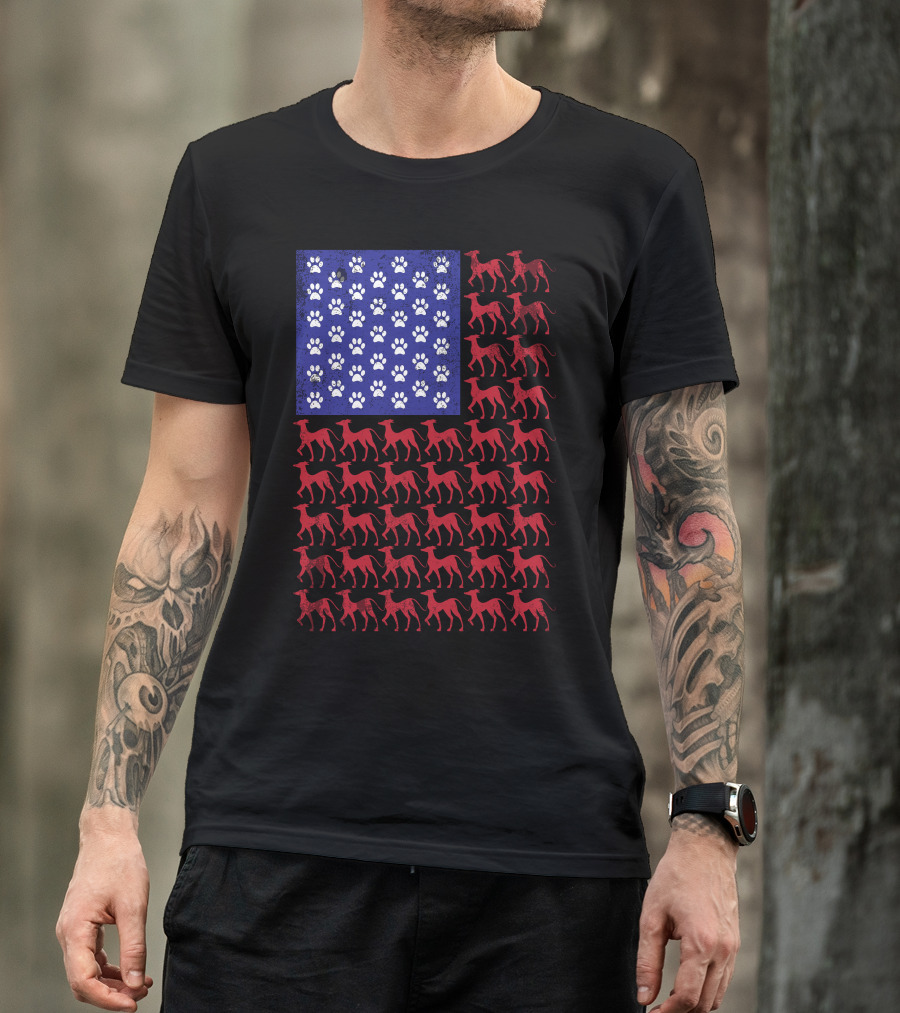 Italian Greyhound Paw Print Stars And Stripes American Flag T-Shirt