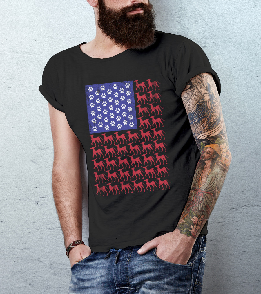 Italian Greyhound Paw Print Stars And Stripes American Flag T-Shirt