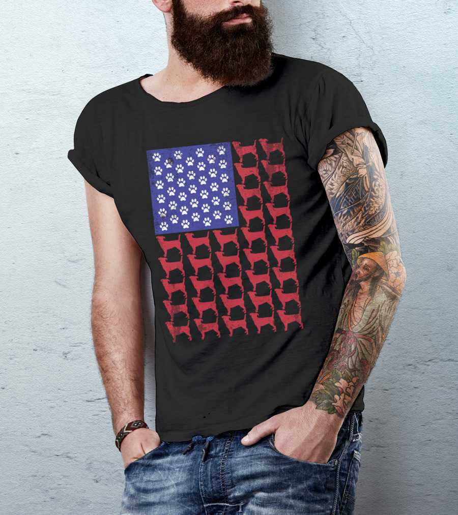 Jack Russell Terrier Paw Print American Flag T-Shirt