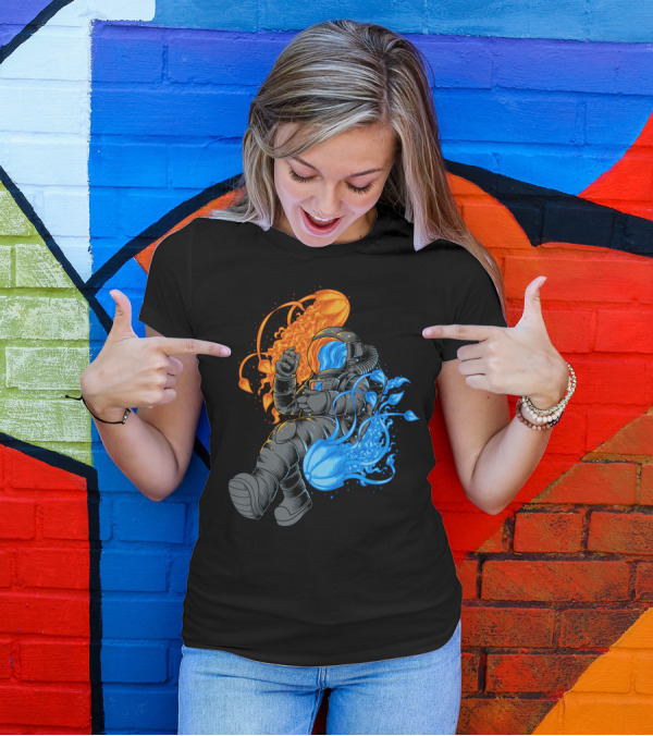 Jellyfish Astronaut Orange And Blue Cosmic Exploration T-Shirt