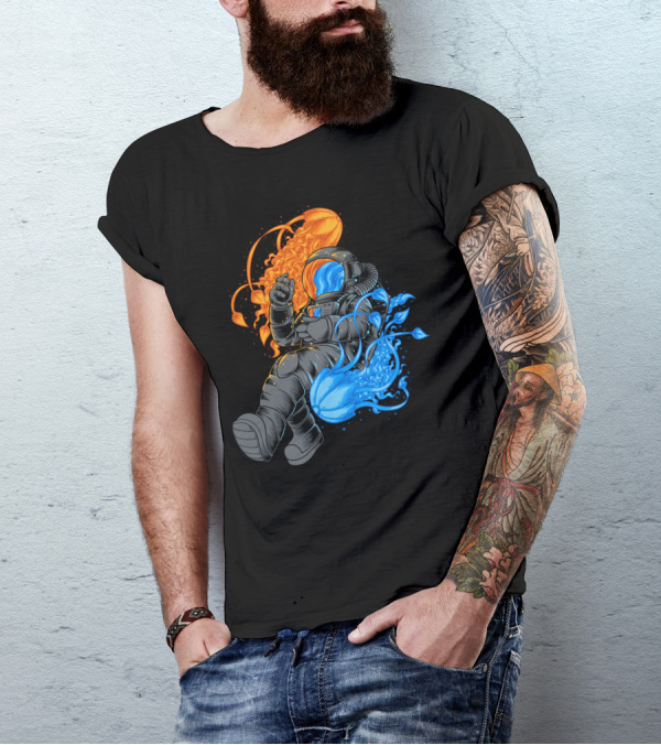 Jellyfish Astronaut Orange And Blue Cosmic Exploration T-Shirt