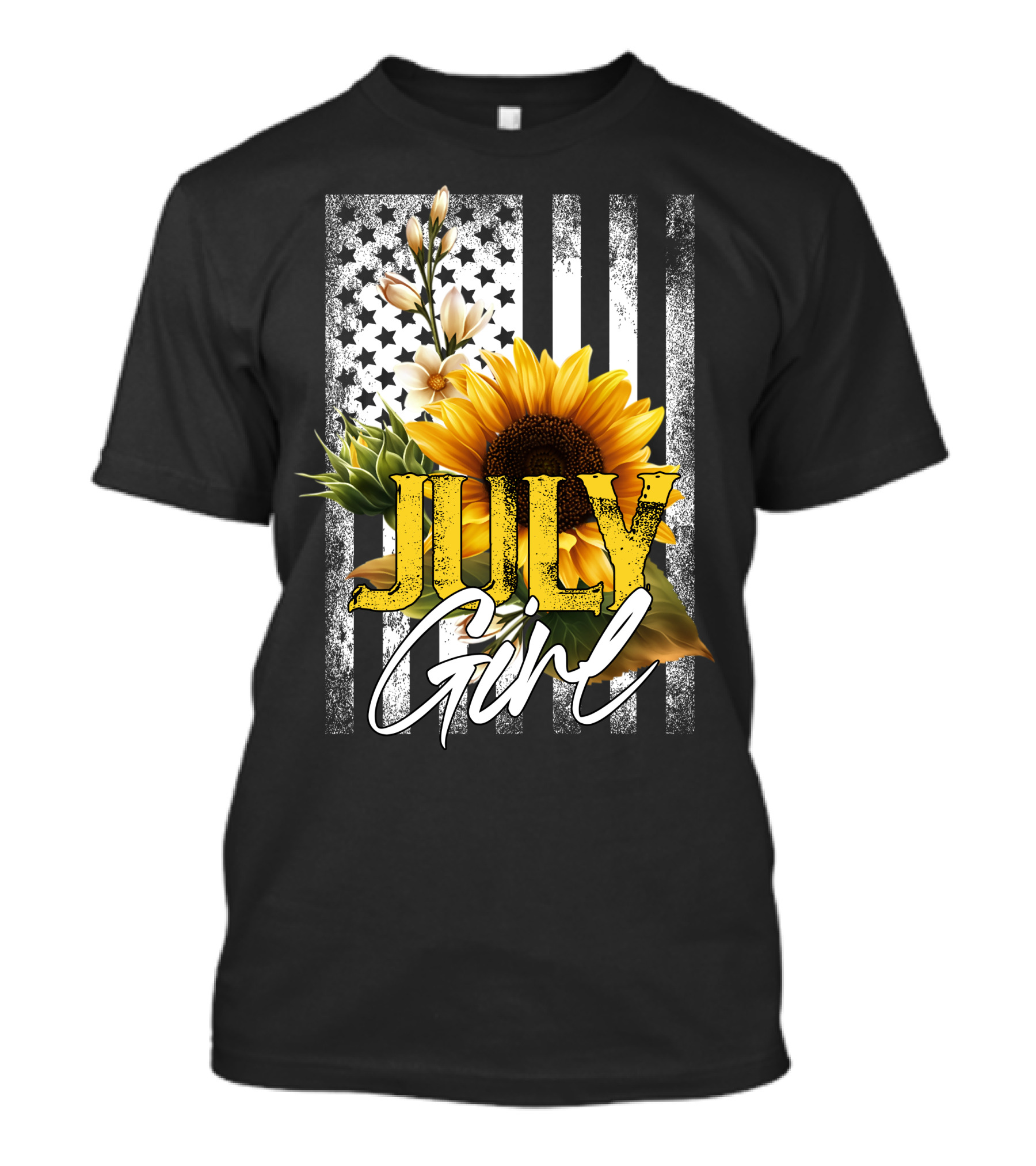 JULY GIRL Sunflower Floral American Flag T-Shirt