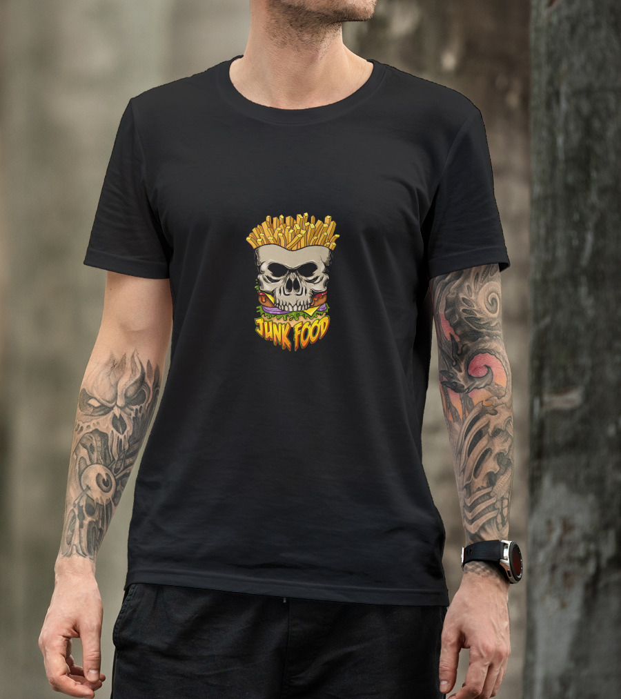 Junk Food Skull With Burger And Fries T-Shirt