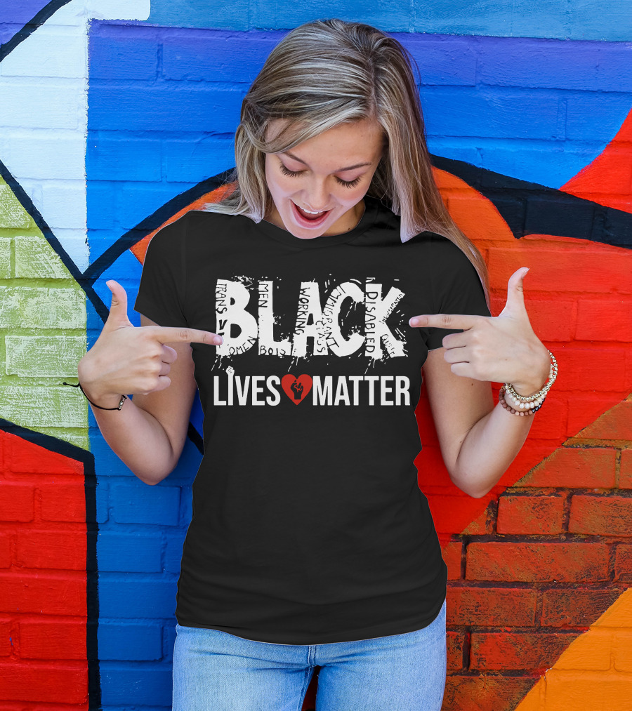 Justice For George Floyd Black Lives Matter Heart Symbol Inclusivity Words T-Shirt