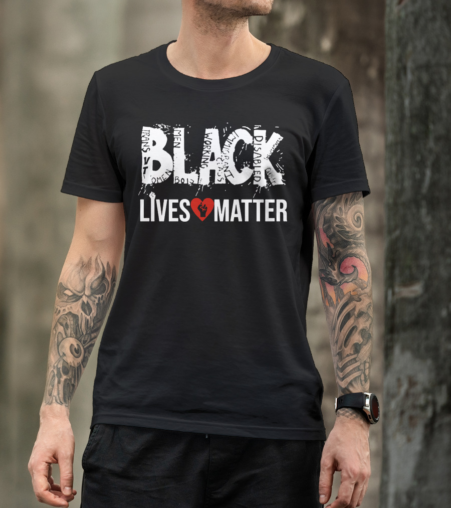 Justice For George Floyd Black Lives Matter Heart Symbol Inclusivity Words T-Shirt