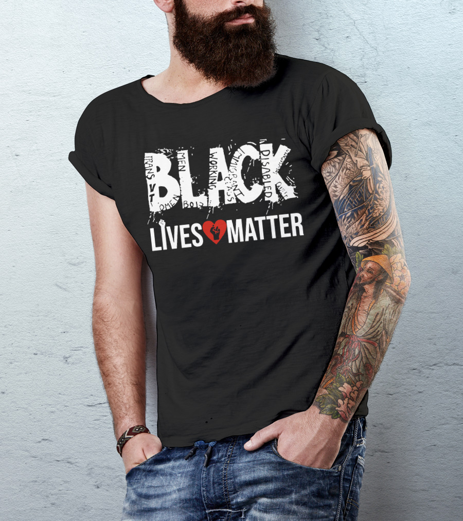 Justice For George Floyd Black Lives Matter Heart Symbol Inclusivity Words T-Shirt